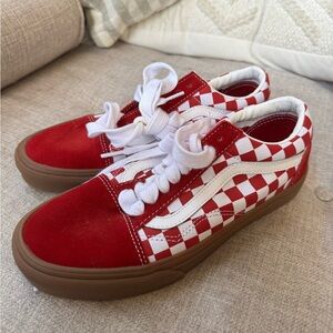 Vans Old Skool Checkered Sneakers, Red/White, with Gum Sole, Size 8M / 9.5W,